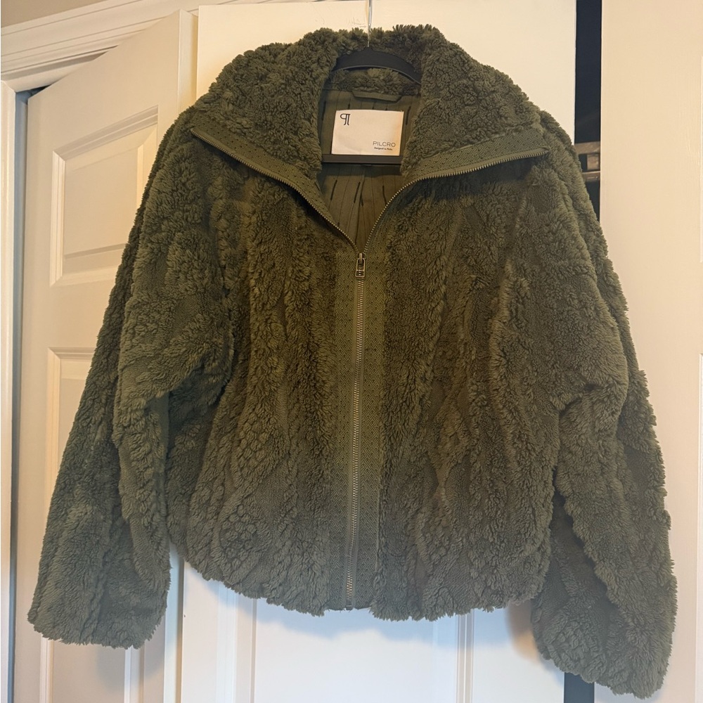 Pilcro by Anthropologie Plush Olive Green Zip-Up Jacket
